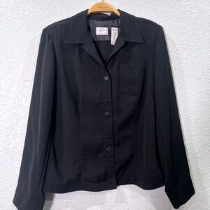 Emma James Blazer Shirt Women 10 Black Button Front Professional Classic Modest